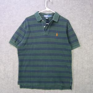 Polo Ralph Lauren Polo Shirt Mens Large Green Blue Striped Short Sleeve Classic